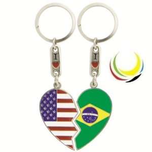  Keychain USA & BRAZIL HEART 