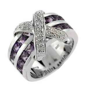  Sterling Silver Genuine Amethyst Two Tier X Ring Jewelry