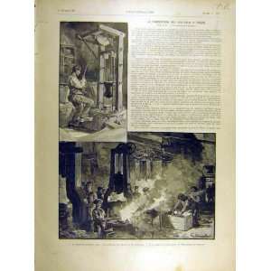  1896 Fabrics Thiers Couteaux Factory French Print