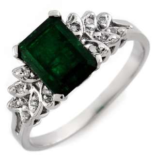 Genuine 2.12 ctw Emerald & Diamond Ring 10K White Gold  
