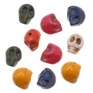  Dyed Stone Carved Skull Beads Dark Rainbow Color Mix 9 