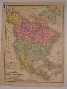   America California Texas Alaska Mexico 1839 Mitchell antique color map