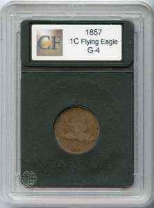 1857 1C Flying Eagle Copper Small Cent G Slab + label  