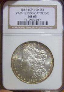 1887 Morgan Silver Dollar MS 65 NGC VAM 12 Gator Error Graded Rim 