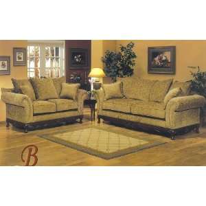  2PC Traditional Style Seymoure Brown Fabric Sofa Couch 