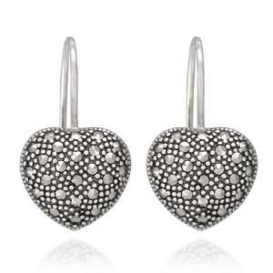  Sterling Silver Marcasite Pave Heart Earrings Jewelry