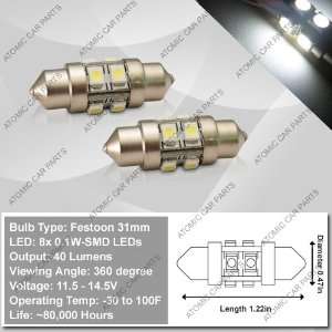   License Festoon LED Bulbs (8x0.1W)   31mm/1.22in x 10mm, White (Pair
