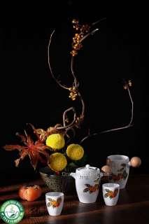 Persimmon & Bird * Porcelain Gongfu Tea Set 8 Pcs YL  