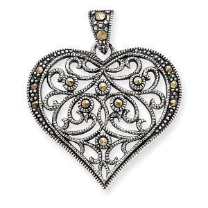  Sterling Silver Marcasite Heart Pendant Jewelry