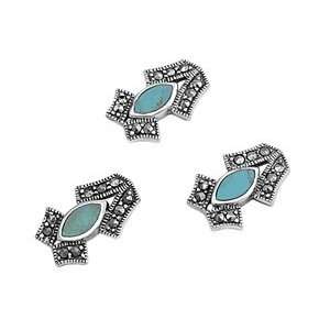   Turquoise Vintage Style Marcasite Earring & Pendant Set Jewelry