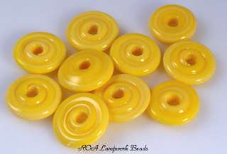 ROA Lampwork 10 Butter Yellow Handmade USA Disc Art Glass Beads SRA 