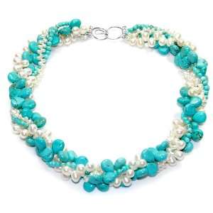   Pearl, Turquoise Necklace with 925 Sterling Silver Clasp 18 Jewelry