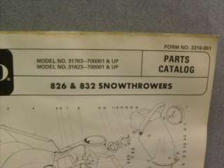 TORO 826 & 832 SNOWTHROWERS PARTS CATALOG  