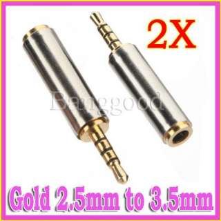 2x Gold 2.5mm Male to 3.5mm Female Stereo Audio Headphone Adapter 