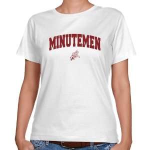  NCAA UMass Minutemen Ladies White Logo Arch Classic Fit T 