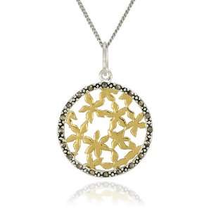   Marcasite Yellow Gold Plated Flower Circle Pendant, 18 Jewelry