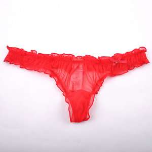 T286 Yamamay Red Lace Thong Big Bows US S/5 EU 38  