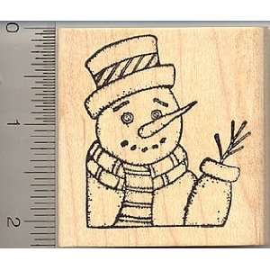  Medium Country Snowman Face Rubber Stamp   Wood Mounted 