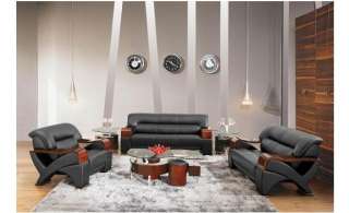 Modern BLACK contemporary 2034 LEATHER Living Room Sofa SET  