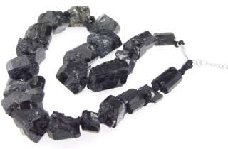 Rare Black Tourmaline Quartz Gemstone Necklace 17 25mm  