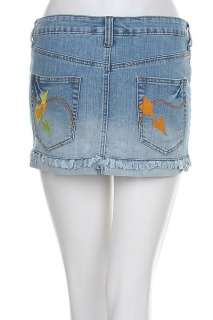 New w/Tag Womans Juniors Sexy Mini Denim Skirt Gold Embroidery 00 11 