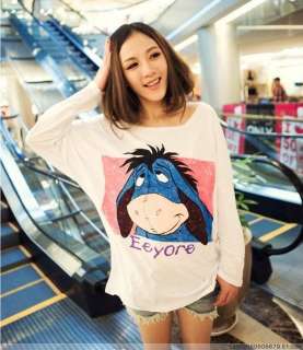 new cute casual Japan women lovely donkey Eeyore print long sleeve T 