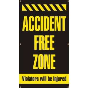 Accident Free Zone, Violators will be Injured (stripes) Banner, 48 x 