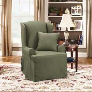 Twill Supreme Wing Chair Slipcover in Loden 