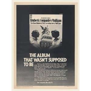  1968 Dave Brubeck Trio Brubeck Compadres Mulligan Print Ad 