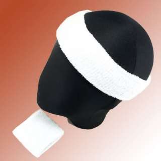 Sports Sweatband Set Wrist Band Athletic Headband WHITE  