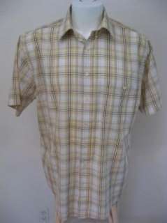   Mens TOWNCRAFT Thin Beige Plaid WRINKLE FREE Casual S/S Chino Shirt L
