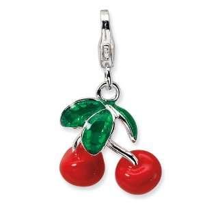   Silver 3 D Enameled Red Cherries w/Lobster Claw Clasp Clasp Charm