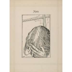  1936 Willy Pogany Woman Head Hands B/W Drawing Print 