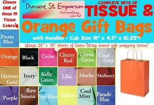 ORANGE Kraft Paper Gift Handle Bags & Your Choice COLOR TISSUE  