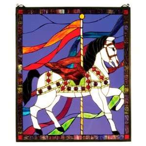  20.5W X 24H Carousel Horse Stained Glass Window