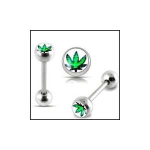  Green Pot Leaf MARIJUANA Logo Tongue Ring Body Jewelry 