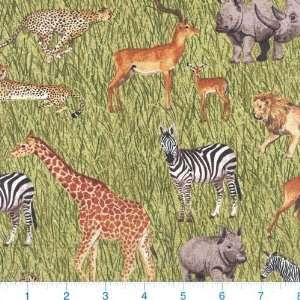  45 Wide Wildside Jungle Animals Green Fabric By The Yard 