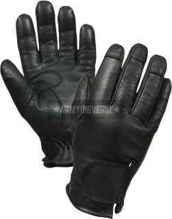 Black Deluxe Leather Cut Resistant Tactical Police Gloves  