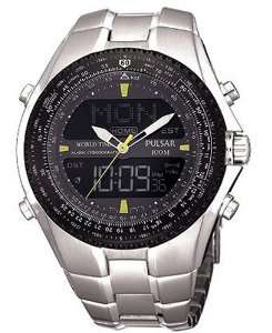  Pulsar Watch Chronograph Mens World Time Round Digital 