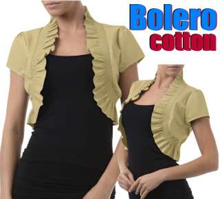 Large Beige Ruffled Bolero Cotton/Spandex Blouse Jacket  