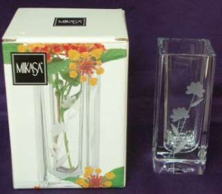 MIKASA Square Crystal Bud Vase 4 ½ Etched WILDFLOWER XY091/616 New 