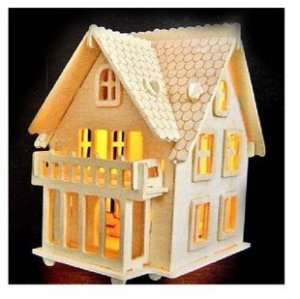 wooden dollhouse villa model wood house european light2  