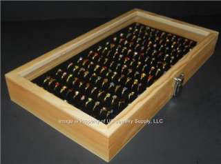 Natural Wood Glass Top Black 144 Ring Display Storage or Sales Case 