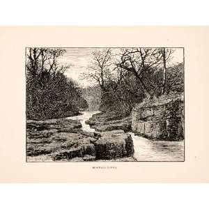 Wood Engraving Brignall Banks Yorkshire England Landscapes River Rock 