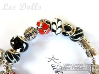 925 STERLING SILVER Black,White,Red  EUROPEAN CHARM BRACELET & Beads 