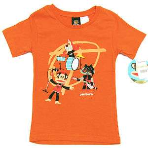 PAUL FRANK Boys Orange Punk Rock Band Tee Shirt NWT  