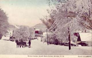 WINTER SCENE SOUTH MAIN STREET HAND COLORED HORSE DRAWN SLED FRANK W 
