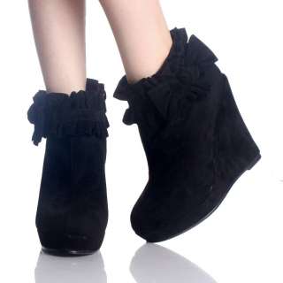   Wedge Ankle Boots Platform Booties Ruffle Bow Womens High Heels Size 6