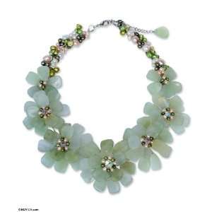  Pearl and prehnite flower necklace, Elixir Jewelry