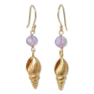 Gold vermeil amethyst earrings, Seashell Jewelry